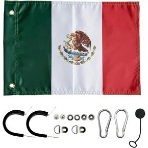 1 PC Mexico Flag with Mount for 5150 Whip Lights (Fit 1.9~2.2cm pole) or Antenna Flag Poles, 18" x 12" Double Sided Whip Light Mexican Flags for UTV ATV Can-Am Polaris RZR SXS Boats Ulti Offroad (1 mx flag with mount)