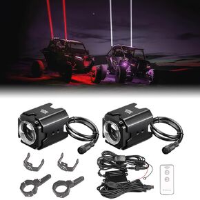 KEMIMOTO Whip Lights for Side by Side w/ 1.5''-2'' Tube Clamp Kit Compatible with Polaris RZR Can-Am Maverick X3 CFmoto Kawasaki, Spot Beam Pod Lights Whipless LED Whip Lights