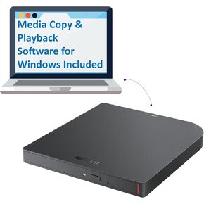 BUFFALO 6X Portable Blu-ray Drive, TAA-Compliant, Read/Write, Plays and Burns BD/DVD/CD, USB 3.2 (Gen 1) Type-A/Type-C, Compatible with Mac/PC/Win 8 / Win 10 / Win 11 / Laptop/Desktop