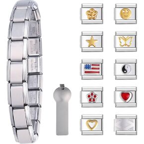 10 Pcs Italian Charm Bracelet, Diy Italian Charms, Classic 2000S Cute Modular Link Starter Charm Bracelet Jewelry Gifts For Women Girl With Tool