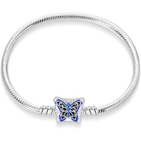 S925 Sterling Silver Snake Chain Charm Bracelet Butterfly Sunflower with 5A Cubic Zirconia Gifts for Women