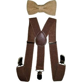 Hemp Bow ties and Brown Suspenders Set Combo Kids Children Baby (Brown)