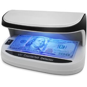 UV Counterfeit Bill Money Detector, LED Light Currency Check, Auto ON/Off, Small Footprint, Portable, Lightweight, Rechargeable, All Currencies Bills Credit Banknotes Cards Passports IDs