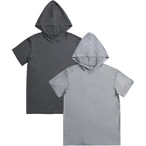 Esenchel Men's 2 Pack Hooded Pajama Top Short Sleeve Sleep Shirt