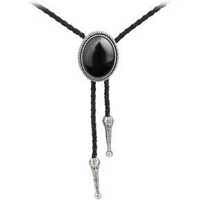 Joxevyia Oval Black Stone Bolo Tie for Men Vintage Agate Stone Leather Rope Western Cowboy Bolo Tie Vintage Bolo Tie Gift for Him