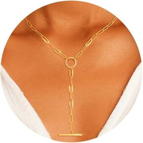 Lariat Gold Necklace for Women Trendy Y Necklace Gold Long Necklaces Drop Dangle Necklace 14K Layered Plated Pearl Necklace Bar CZ Y-Shaped Pendant Necklace for Women Jewelry