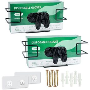 Glove Box Holder 2 Pack, Disposable Glove Dispenser Wall Mount, Metal Glove Rack Organizer for Rubber Latex Gloves Facial Tissue, Black