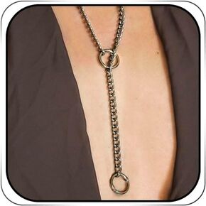 Heart O-Ring Slip Chain Necklace Punk Stainless Steel Cuban Choker Goth Lariat Y-Necklaces Jewelry for Women
