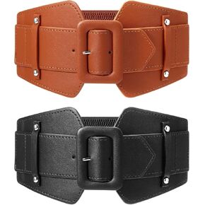 Geyoga Women Wide Belt for Dresses Women Dress Belt Stretchy Cinch Belt Corset Belt Retro Chunky Buckle Belts (Black, Red)