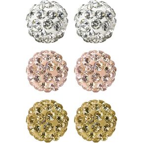JewelrieShop Rhinestones Crystal Ball Stud Earrings Set Fireball Disco Ball Pave Bead Earrings Hypoallergenic for Women