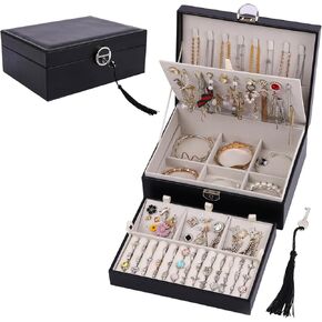 BOOVO Earring Jewelry Box For Women Girl Stud Organizer, 4 Layers Girl Jewelry Organizer Box With Lock Earring Holder Organizer Necklace Ring Jewelry Organizer Box For Girls (Rose Gold, 4 layer)