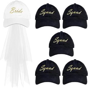 مجموعة من 6 قبعات بيسبول للعروس وحجاب العروس لتكون هدية تتضمن 1 قبعة العروس البيضاء المطرزة و5 قبعة حروف سوداء لحفلات شهر العسل وحفلات الزفاف وحفلات الزفاف وحفلات الزفاف in Kuwait