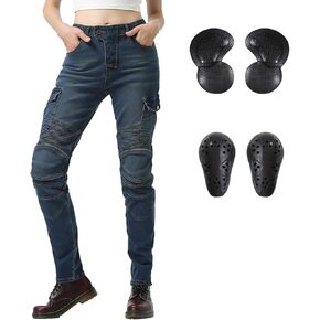 Motorcycle Riding Jeans Motorbike Motocross Slim Stretch Pants with CE Knee Hip Removable Armored for Women