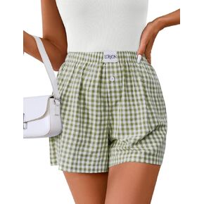 LOMON Womens Boxer Shorts Casual Summer Cotton Pajama Lounge Sleep Pj Gingham Plaid Shorts Y2K Beach Bottoms