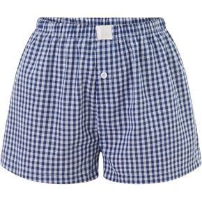 Women Pajamas Shorts Micro Boxer Shorts Y2K Cute Gingham Sleep Lounge Shorts Checkered Plaid Button Pj Mini Shorts