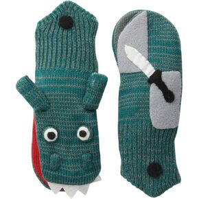 Green Dragon Knight Soft Acrylic Mittens for Boys w/Puppet Dragon Mouth
