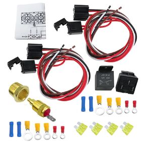 40 AMP 12V Cooling Fan Relay Switch Kit 4 Pin Dual Electric Fan Wiring Kit Radiator Electric Fan Thermostat Kit Temperature Sensor Switch 185 On 175 Off