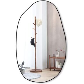 33.5×20.5 inches Irregular Wall , Asymmetrical , Large Vanity Mirror for Wall Decoration, Modern Wood Framed for Living Room Bedroom Bathroom Entryway Mirror