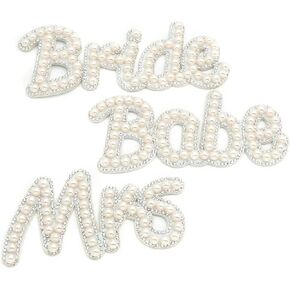 Bride Bachelorette Pearl Rhinestone Applique Patches, White