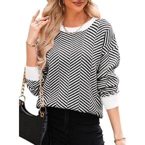 Dokotoo Women's Crewneck Cute Sweaters 2024 Striped Colorblock Fall Winter Knitted Pullover Tops in Saudi Arabia
