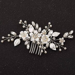 SWEETV Handmade Wedding Hair Comb Clip Rhinestone Bridal Hair Comb Piece, Gold Hair Accessories for Brides Wedding