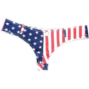 Womens Denim Shorts Hot Ultra Short Nightclub Shorts Flag Print Raw Edge Shorts