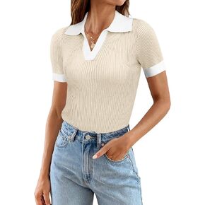 Ivicoer Womens 2024 Summer V Neck Short Sleeve T Shirts Slim Fitted Ribbed Knit Casual Tee Tops