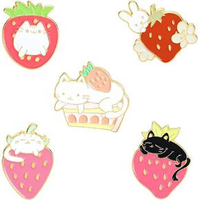 5 قطع دبوس مجموعات مع الفراولة الحيوان المينا بروش دبابيس الكرتون الأرنب القط للفتيات الأطفال هدية التلبيب دبابيس ملحق لحقائب الظهر شارات القبعات أكياس in Kuwait