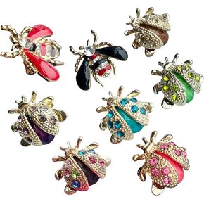 8 Fashionable and Cute Artificial Crystal Diamond Brooches Bee Ladybug Insect Animal Brooch Set Girls' Birthday and Christmas Gifts Graduation Gifts