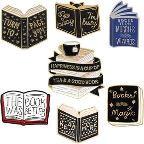 7 Pieces Cartoon Books Enamel Pins Magic Book Badge Cute Brooch Student Lapel Pin Learning Gifts for Teacher Student Clothing Backpacks Bags Jewelry Decor