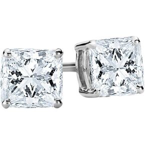 1/2-2 Carat Total Weight Princess Diamond Stud Earrings 4 Prong Push Back (G-H Color VS1-VS2 Clarity)