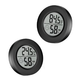 2Pcs Mini Digital Indoor Thermometer Hygrometer Meters Gauge Accuracy Room Temperature and Humidity Monitor for Reptile Humidors Jars Incubators Guitar Case Green House Fahrenheit (℉)