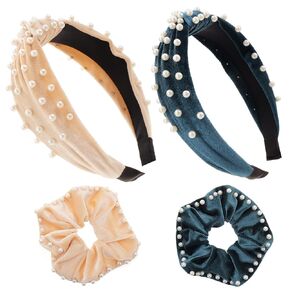 Womens Headbands 6 Pcs Knotted Head Bands No Slip Fashion for women Girls Wide Top Knot Turban Hair Bands Velvet Hair Hoops Hairband (gray blue pink)