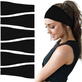 Fashion Headbands For Women Wide Headband Yoga Workout Head Bands Hair Accessories Black Band 6 Pack in Saudi Arabia