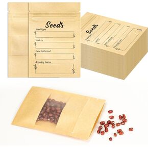 100pcs Seed envelopes resealable Seed saving envelopes with clear window Kraft paper seed packets for Garden Flower Vegetable Plants Seed Storage and Organizer 4.7 x 3.15inch