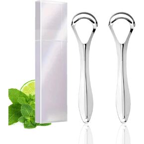 2 Pack Tongue Scraper Cleaner for Adults & Kids, Medical Grade Metal Tongue Scrapers with Travel Case, Wide-Head Tongue Cleaners Set for Fresh Breath Dental Eliminate Bad Breath in Seconds