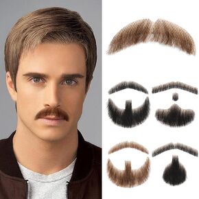 doremi Realistic Mustache Costume Beards for Adults Fake Beard Upper Beard Realistic 100% Human Hair Lace Invisible Men Makeup Entertainment Drama Party Movie Prop