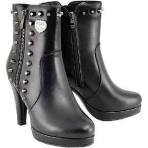Milwaukee Leather MBL9440 Women's Black Spiked Fashion Boots w/Side Zippers