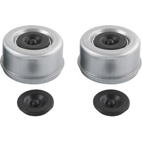 2pcs 2.72" Trailer Axle Wheel Hub and Bearing Dust Cap with Extra 2 Rubber Plugs for Most 7000 to 8000 Pound Axles Dexter Trailer Axle Dust Cap Cup Grease Cover Hub, Trailer Axle Grease Cap
