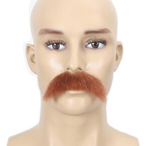 100% Hand Knoted Lace Base Heat Resistant Synthetic Fiber Fake Novelty Beard Goatee Halloween Costume Facial Hair Mustache (Brown)