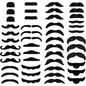 48 Pcs Fake Mustaches, Self Adhesive Fake Beard, Novelty Hairy Beard, Costume Facial Hair for Halloween Party
