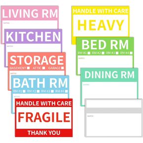 2" x 3’’ Removable Waterproof Home Moving Box Packing Labels for 1/2/3/4 Bedroom Rooms, 9 Designs Color-Coded Moving Stickers Including Fragile 、Heavy and Blank Labels (300 Labels)