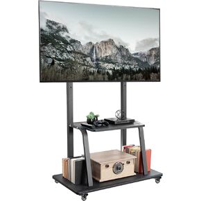 VIVO Heavy Duty Mobile TV Cart for 42 to 100 inch Screens up to 330 lbs, LCD LED OLED 4K Smart Flat and Curved Panels, Max 800x600 VESA, Metal AV Shelf, Locking Casters, Black, STAND-TV100C