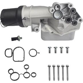 Aluminum Engine Oil Filter Housing with Oil Cooler & Sensor & Engine Mounting Bolts Compatible with Audi Volkswagen Vehicle TT Jetta Passat Beetle Golf Rabbit Replaces…