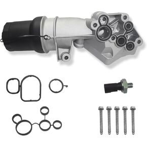 Aluminum Engine Oil Filter Housing with Sensor & Engine Mounting Bolts Compatible with Audi Volkswagen Vehicle TT Jetta Passat Beetle Golf Rabbit Replaces