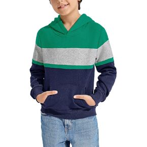 Haloumoning Boys Color Block Pullover Hoodies Kids Fashion Hooded Sweatshirts with Kangaroo Pockets