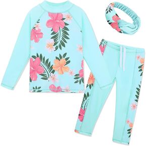 BAOHULU Girls Long Sleeve Swimsuit 3 Piece Bathing Suit UPF 50+UV Protective Beach Swimwear with Headband