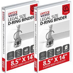 Office Werks Heavy Duty 2-Pack Legal Size View Binder - 14" x 8.5", White, 1 Inch D-Ring, Back Mount Binder