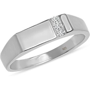 LeCalla 925 Sterling Silver Rhodium Plated Men's Wedding Band Sparkling Pave Zirconia Minimalist Stackable Finger Ring for Men