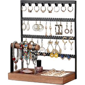 Pemilosci Jewelry Organizer Stand 3 Tier Hanging Jewelry Organizer for Earring Necklace Bracelet Holder Jewelry Ring Perfume Organizer Box Holder Storage (Black)……